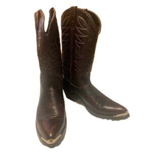 Men’s Size 11 D Dark Brown Mahogany Leather Cowboy Boots Western Toe Plate